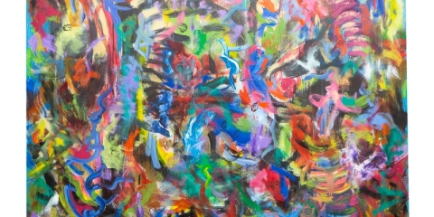Estimated Time in Traffic, 2021, oil on canvas, 96 x 72 inches