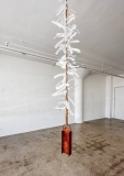 Stairway, 2024, rusted steel, rope, feathers, dimensions variable